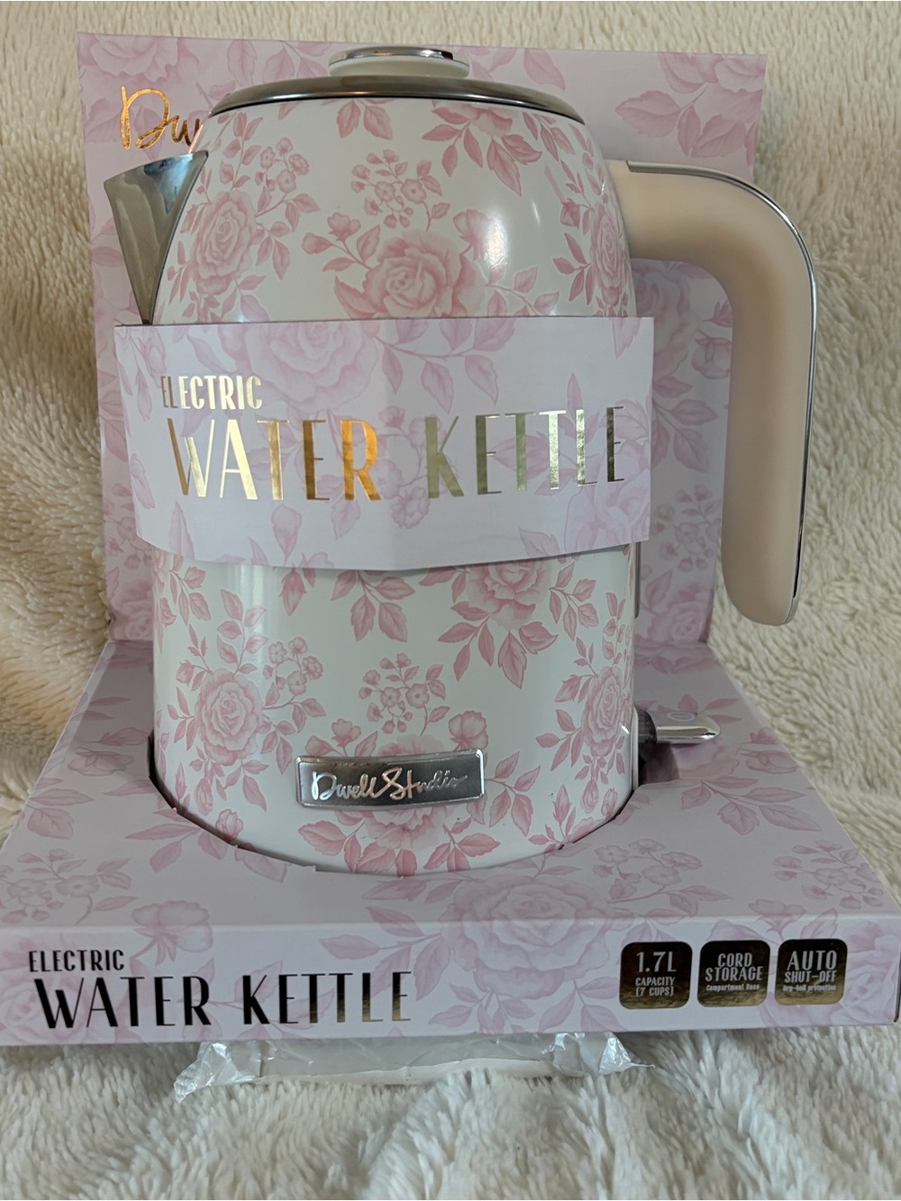NIB Dwell Studio Electric Water Kettle Pink Floral Pattern 1.7L 1500 Watt